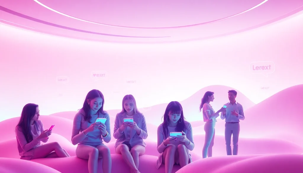 Sexting AI engagement scene with personalized digital companions and vibrant chat interactions.